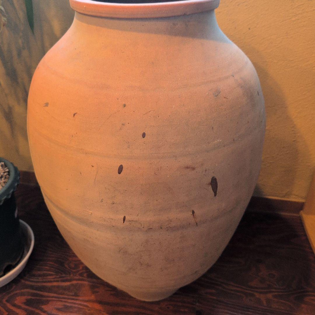 【貴重品】陶器の壺 縄文時代手書き模様 ベージュ