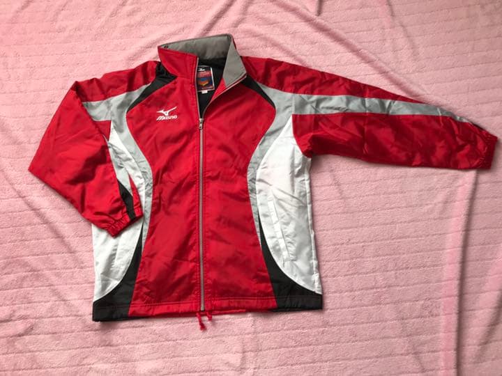 アシックス ウインドブレーカー 上下 冬用 赤&銀