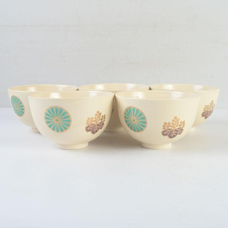 茶道具　京焼　加賀瑞山造　色絵金彩　菊桐文　数茶碗　五客　N　9823