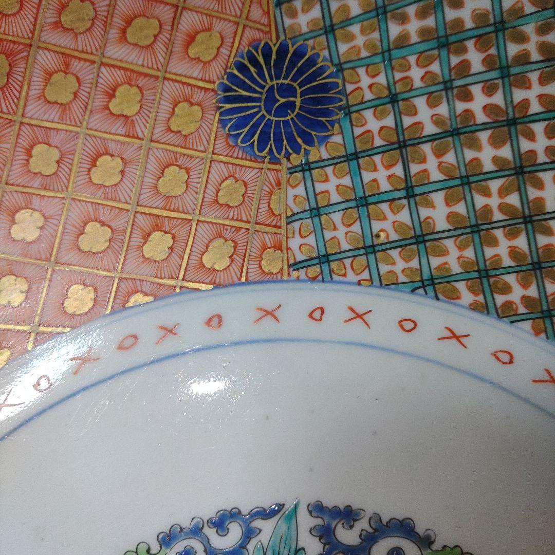 古伊万里　江戸時代　大明成化年製　幾何学文色絵皿　直径41cm