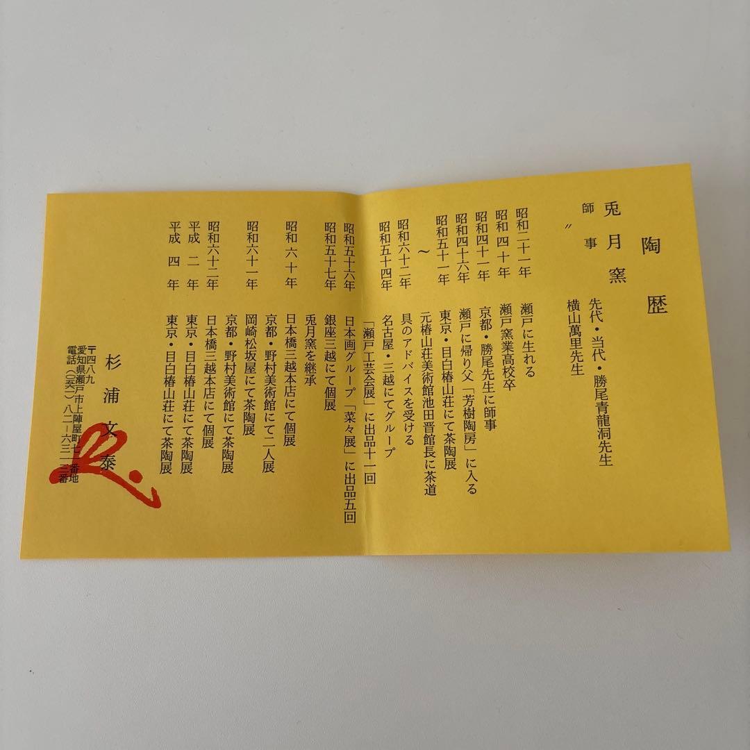 【新品未使用】抹茶茶碗　兎月窯　杉浦文泰作　瀬戸焼　御題『空』共箱　ウコン布