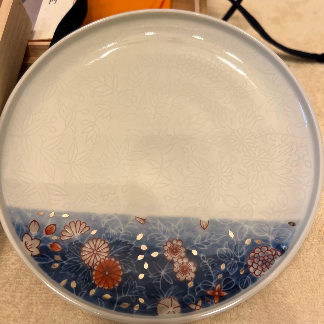 今泉今右衛門 花柄陶器皿 直径約20cm 木箱付き