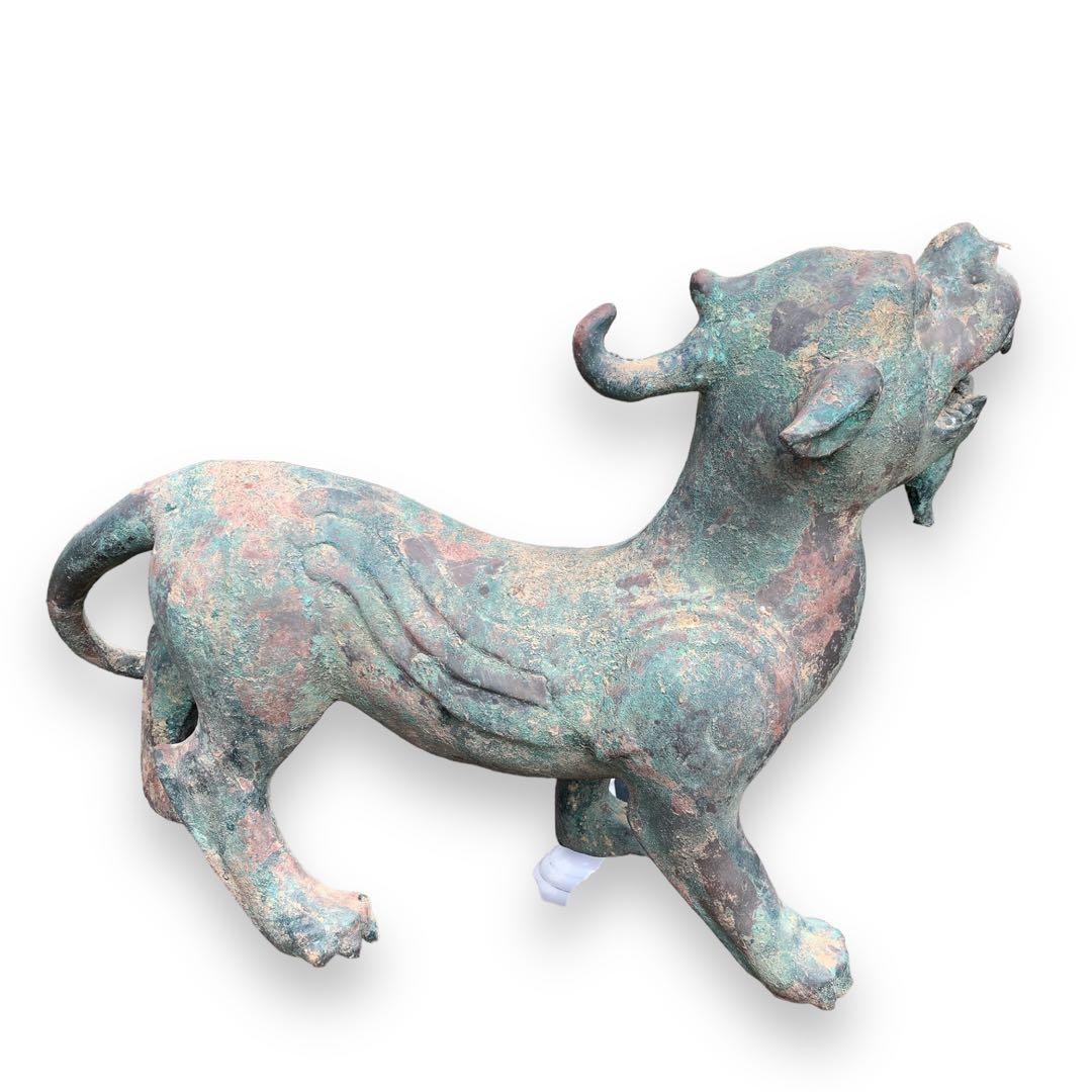 青銅器 獅子　一角獣　長尾獣　中国古玩 漢時代　犠動　置物　骨董