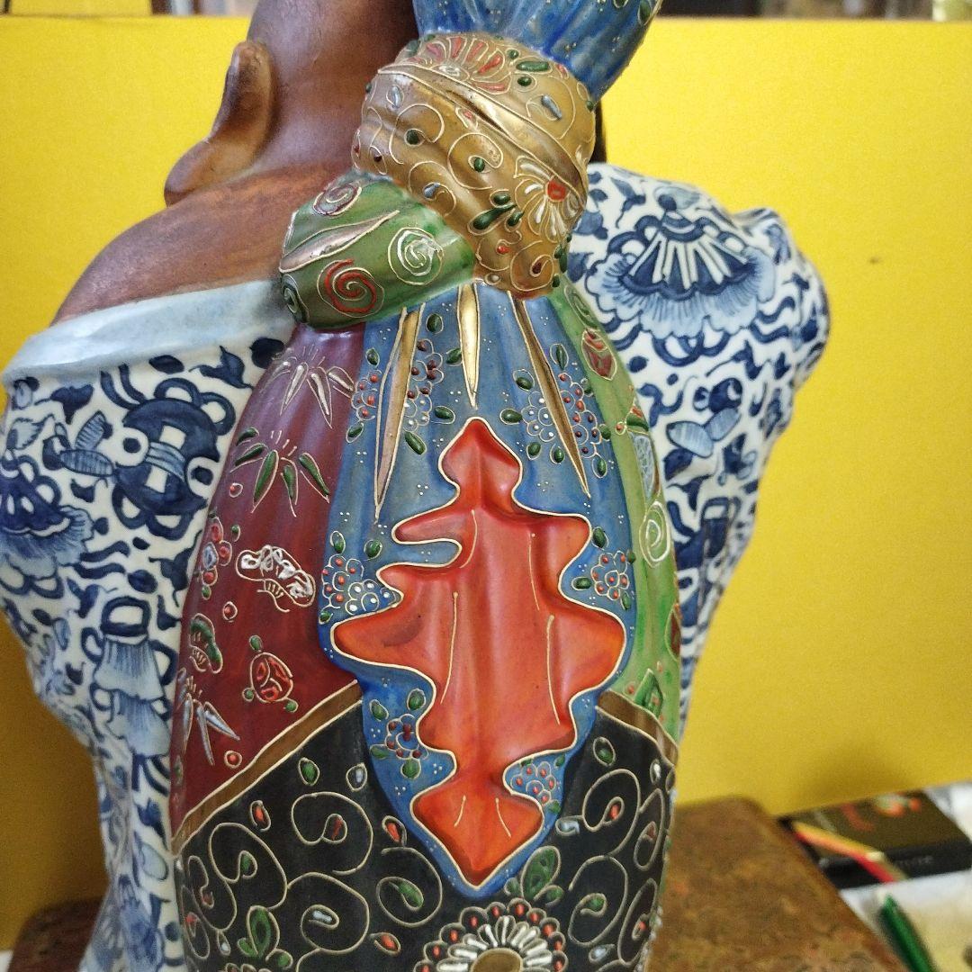 九谷焼陶器 青手 珍品 布袋様 骨董品 招福 高さ ３８ｃｍ