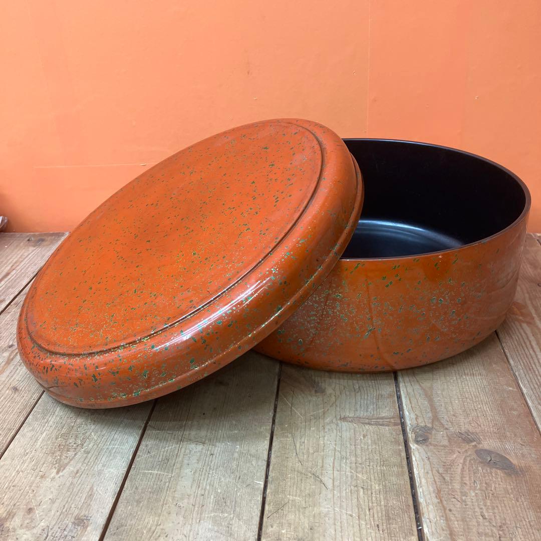 D-4 漆器 茶びつ 飯台 蓋付き桶 菓子器 天然木 伝統工芸 津軽塗 七々子塗