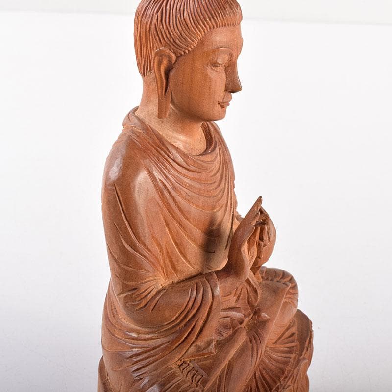 仏教美術　青佑作　白檀彫刻　釈迦座像　仏像　置物　共箱　C　7011