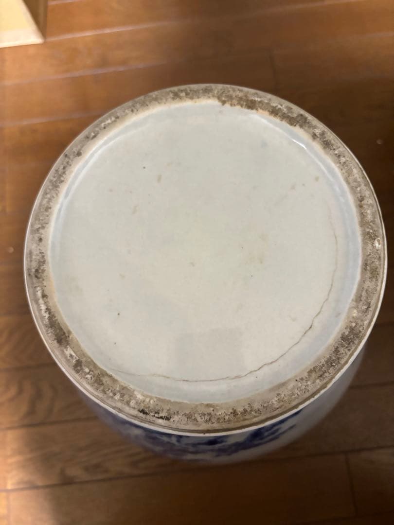 中国古美術品　清時代　手絵　青花山水楼閣風景文瓶 染付　37cm