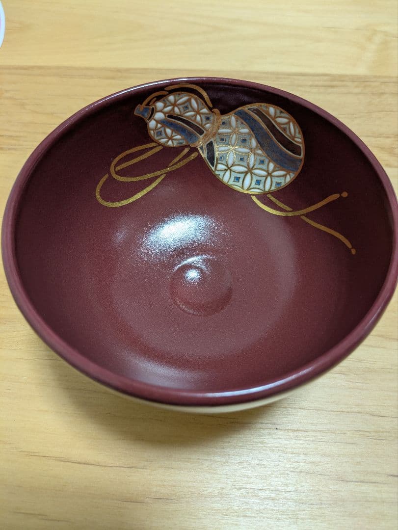 真葛香雲 鵬雲斎書付 紅仁清 吉祥瓢箪 赤色 金彩 茶碗