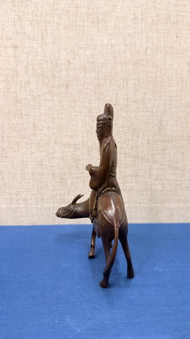 人物騎牛像 銅製置物｜老子風意匠・道教モチーフ｜古美術調・床の間飾り
