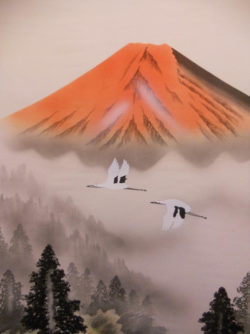 掛け軸 寿福 朱映富嶽 絹本 希少 軸装 茶道具 掛軸 美品 です。