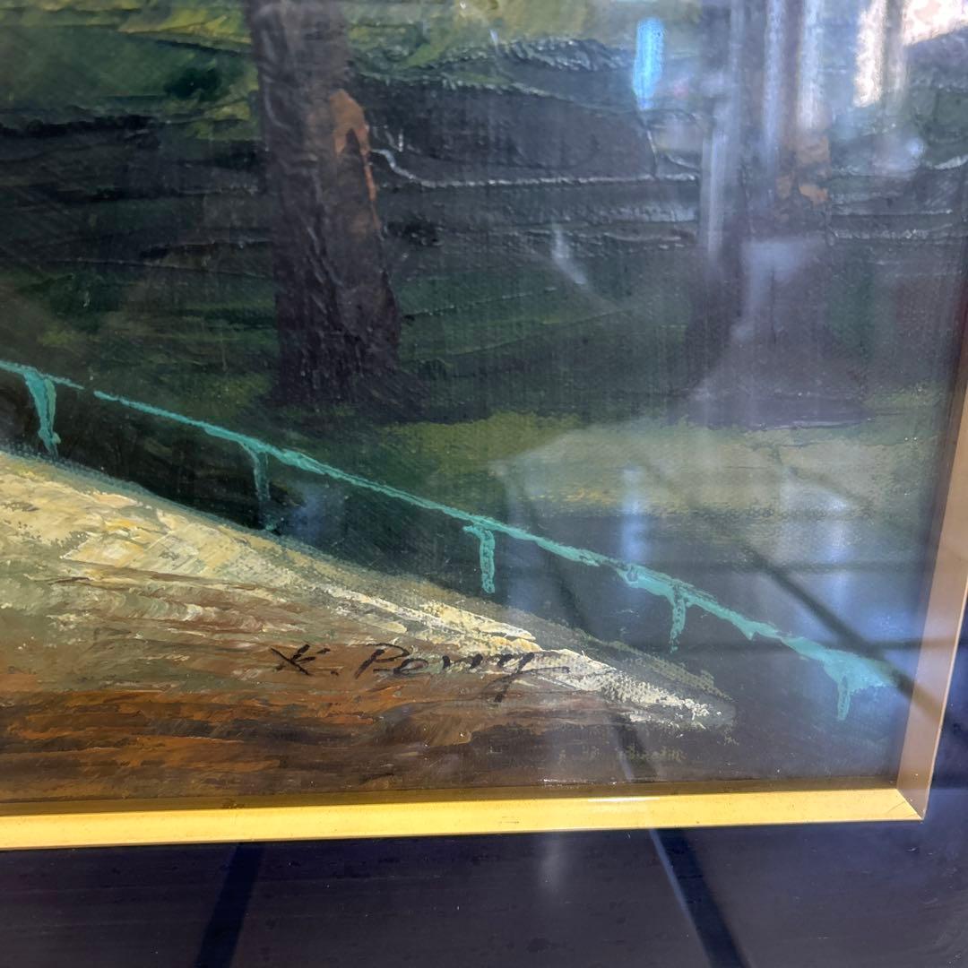 大作　　K.PERRY 油絵　風景画　公園　街並み