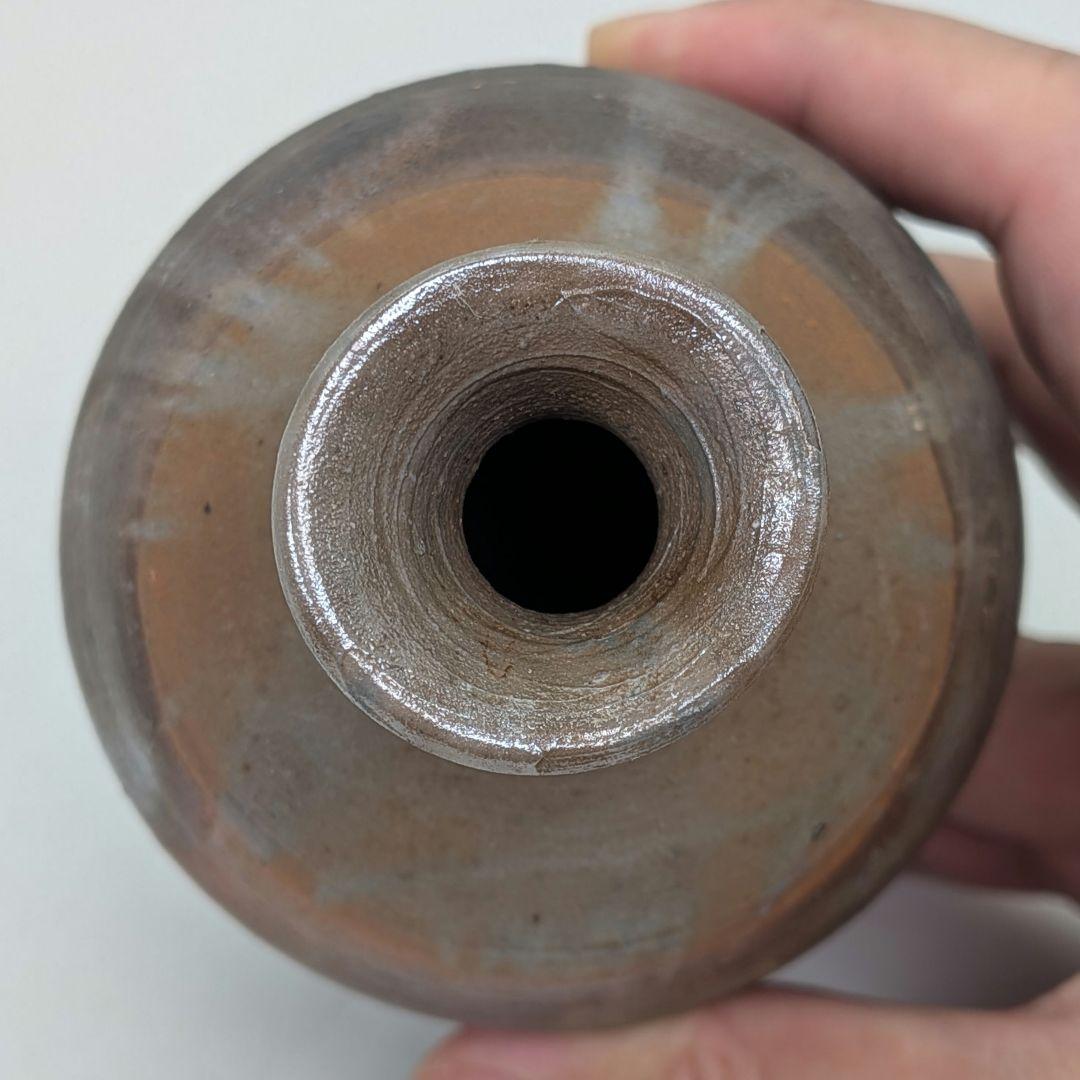 備前市無形文化財 榊原清人 備前焼 銀彩徳利花入 共箱 とっくり 一輪挿し花瓶