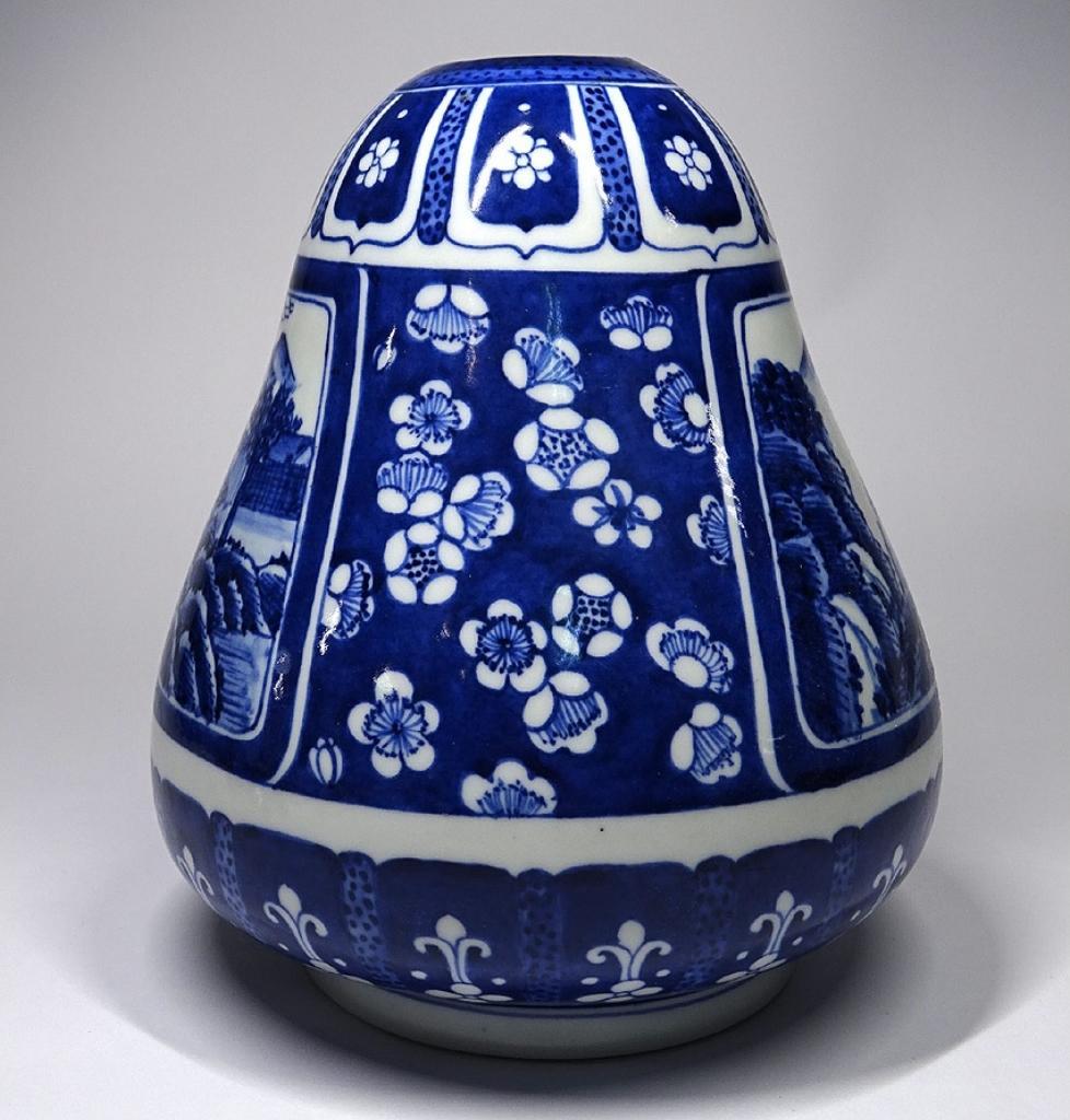 大清乾隆年製 風景 梅山水紋 青花染付 中国花器 壷 花生 花入 k03158