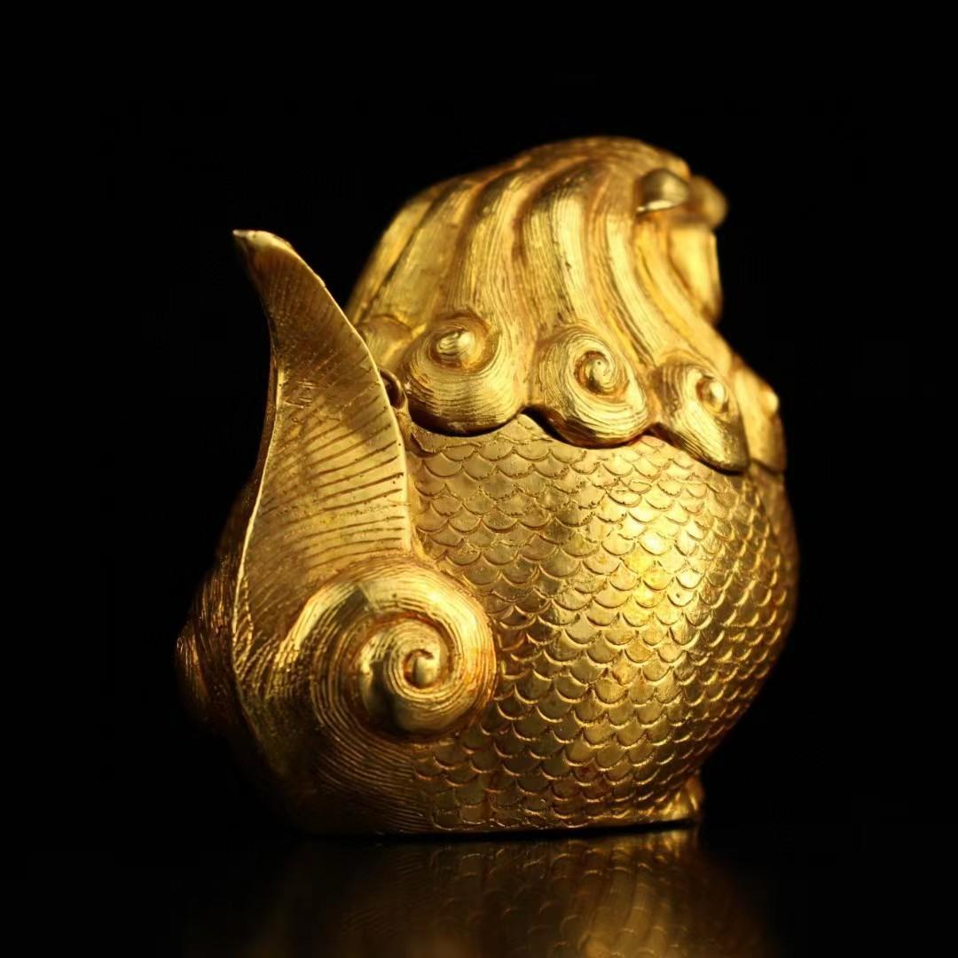 中国古美術・旧蔵鎏金獣煙香炉・純銅細密彫・純手作り・高浮彫・置物・茶道具・文房具