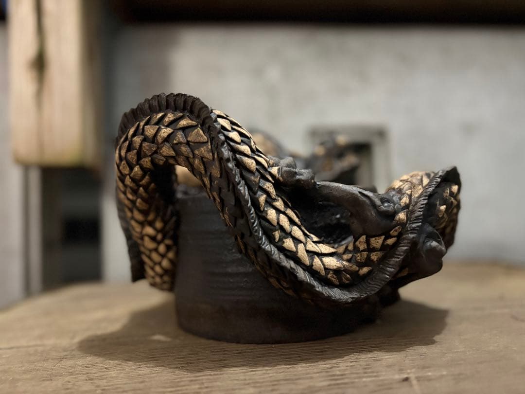 龍　盆栽鉢　彫刻 陶芸　作家鉢　芸術品　入手困難