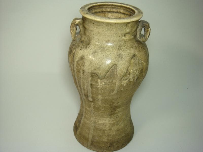 花瓶■古黄瀬戸 古い時代物の耳付瓶 涙痕壷 古壷 立ち壺 在銘 古美術 骨董品■