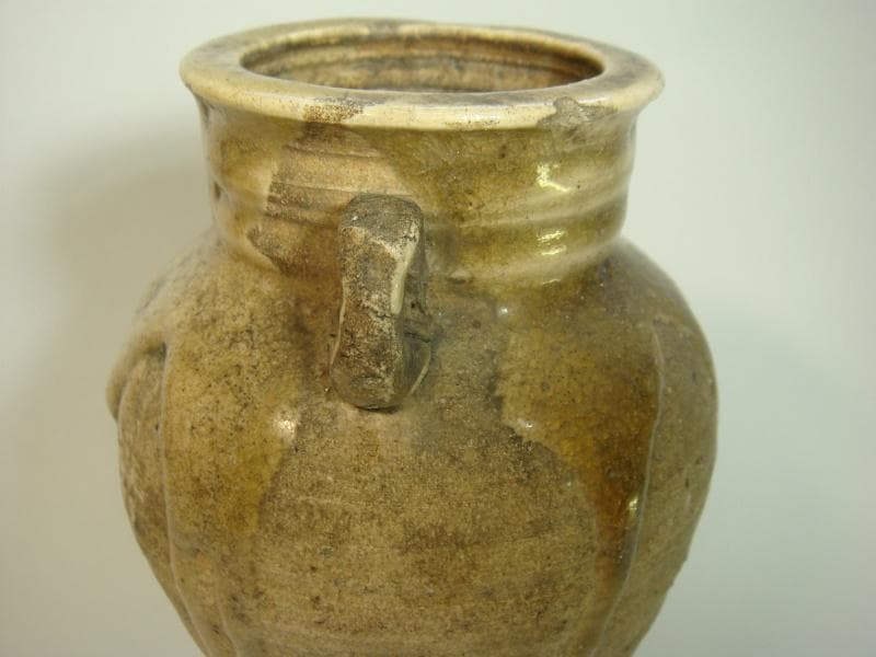 花瓶■古黄瀬戸 古い時代物の耳付瓶 涙痕壷 古壷 立ち壺 在銘 古美術 骨董品■