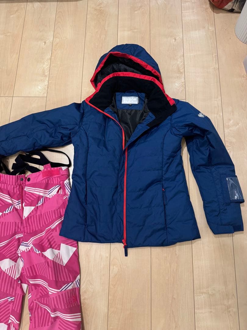 子ども用スキーウェアセット ネイビー&ピンク　パンツノースフェイス