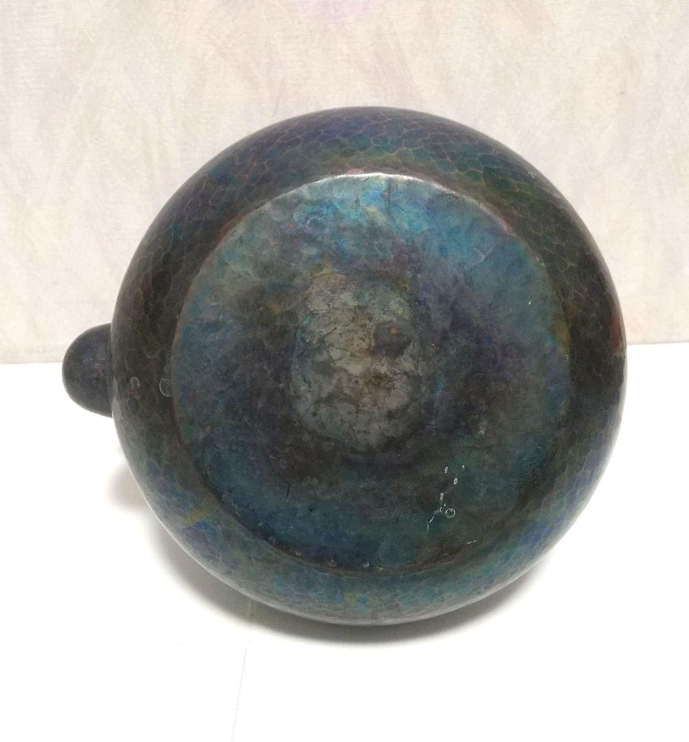北越堂 湯沸 鎚起銅器 茶器　急須 青色金古銅製　銅器 木箱 しおり 【希少】