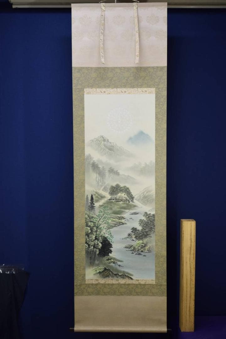 真作/蒼雲/彩色山水図/（太極方位あり）/布袋屋掛軸HD-699