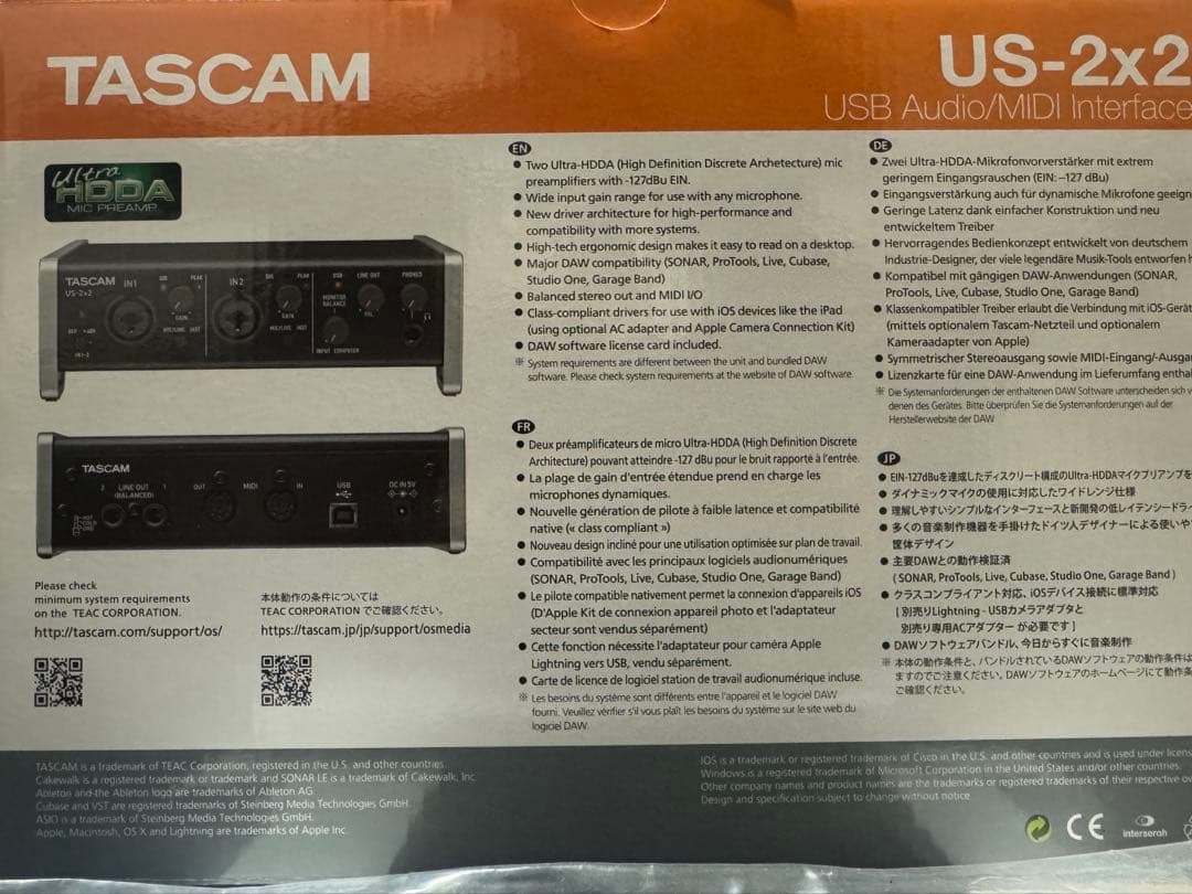 TASCAM US-2x2 USBオーディオインターフェイス【ケーブル付】
