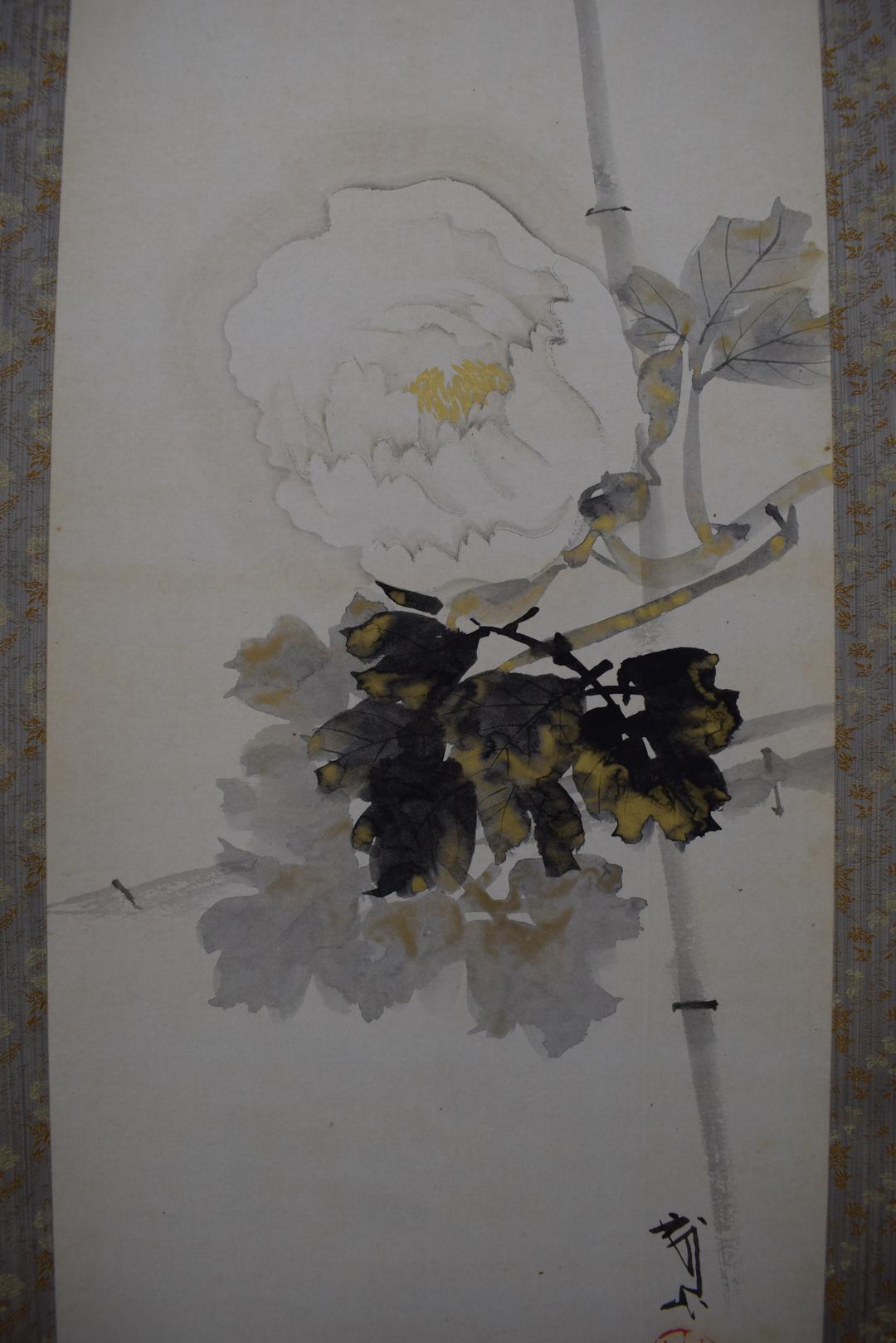 【真作】木村武山/牡丹図/花之図/掛軸☆宝船☆Y-348　JM