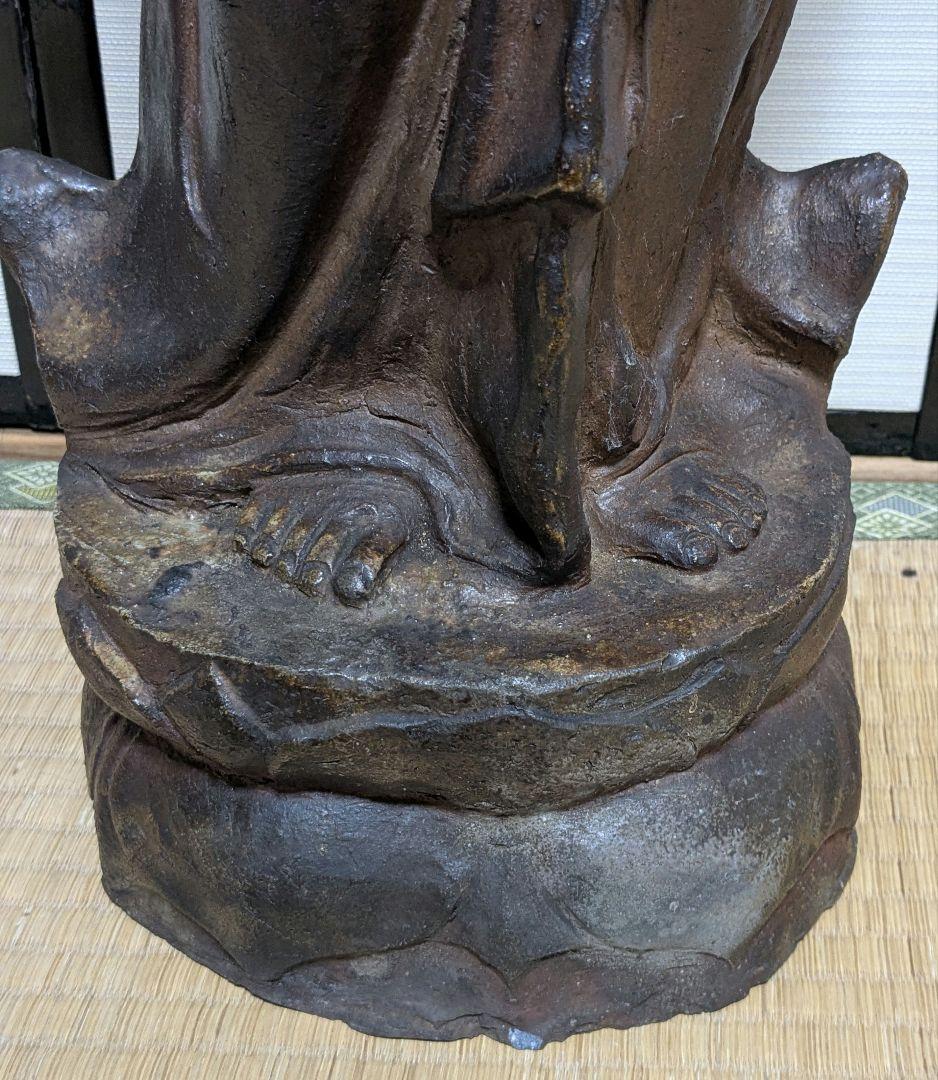 備前焼 観音菩薩立像 仏像 置物 細工物 仏教 観音様 在銘 作家作品 塑像