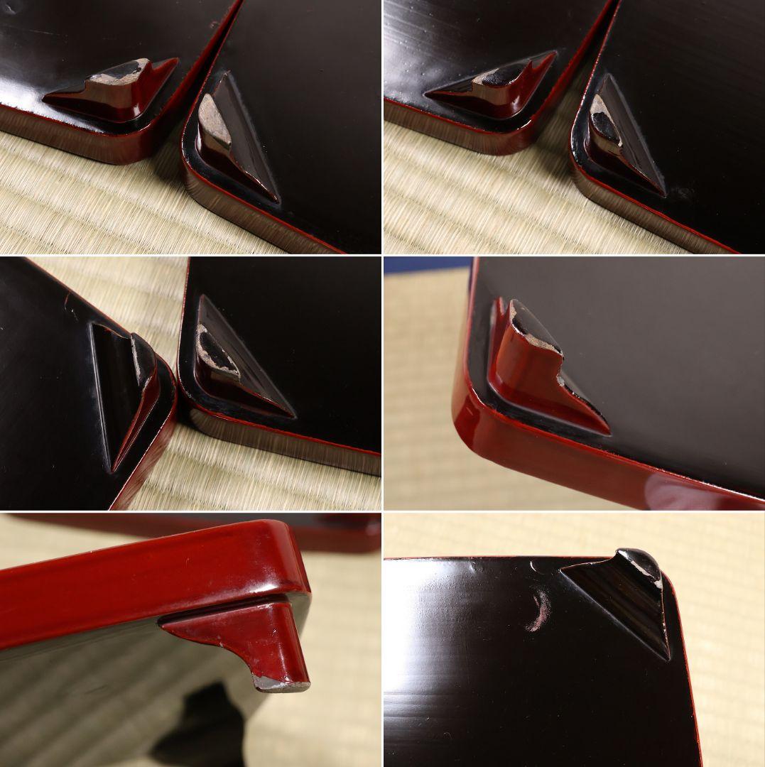 木製漆器 竹鶏蒔絵 吸物膳 五客 溜塗 黒塗 足付 四方膳 茶懐石 CM386