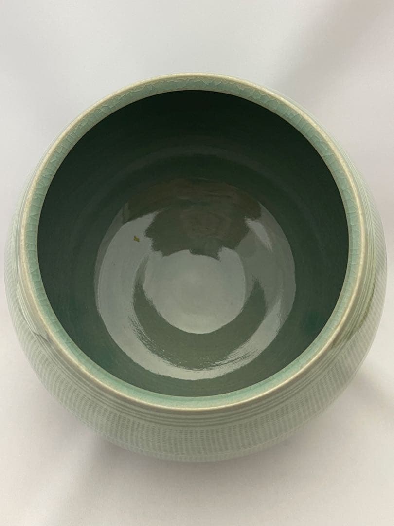 柳　海剛　高麗青磁象嵌印文　水指　茶道具　共箱　在銘