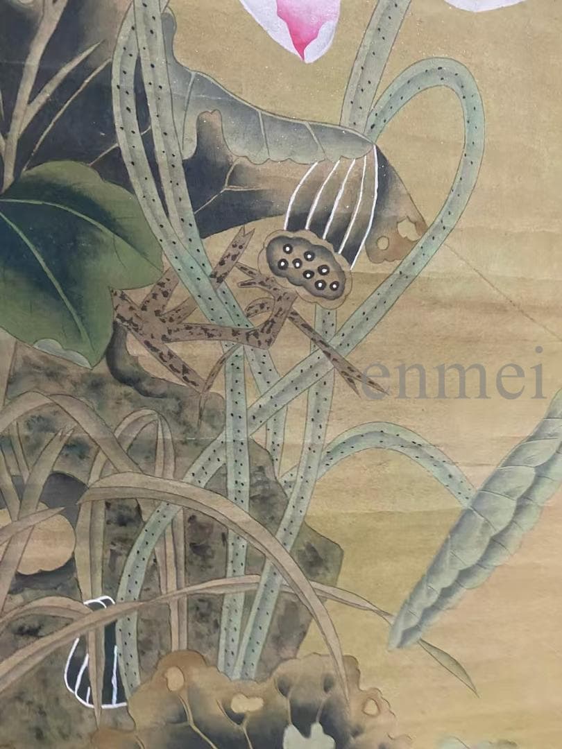 中国古美術・旧藏 明代風・吕紀款・花鳥図・四尺中堂掛軸・手描き・水墨手彩・宣紙