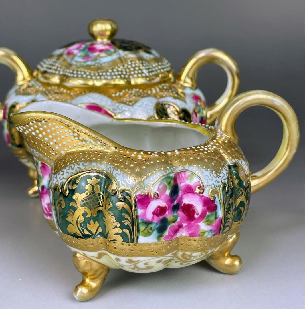 【専用】オールドノリタケ 薔薇紋 ビード盛り シュガーボウル クリーマー