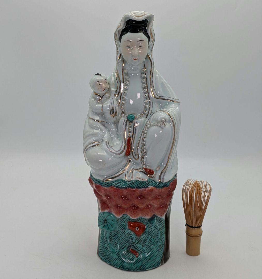 中国九江人形 子安観音菩薩像 観世音菩薩 龍上観音 仏教 仏像 景徳鎮