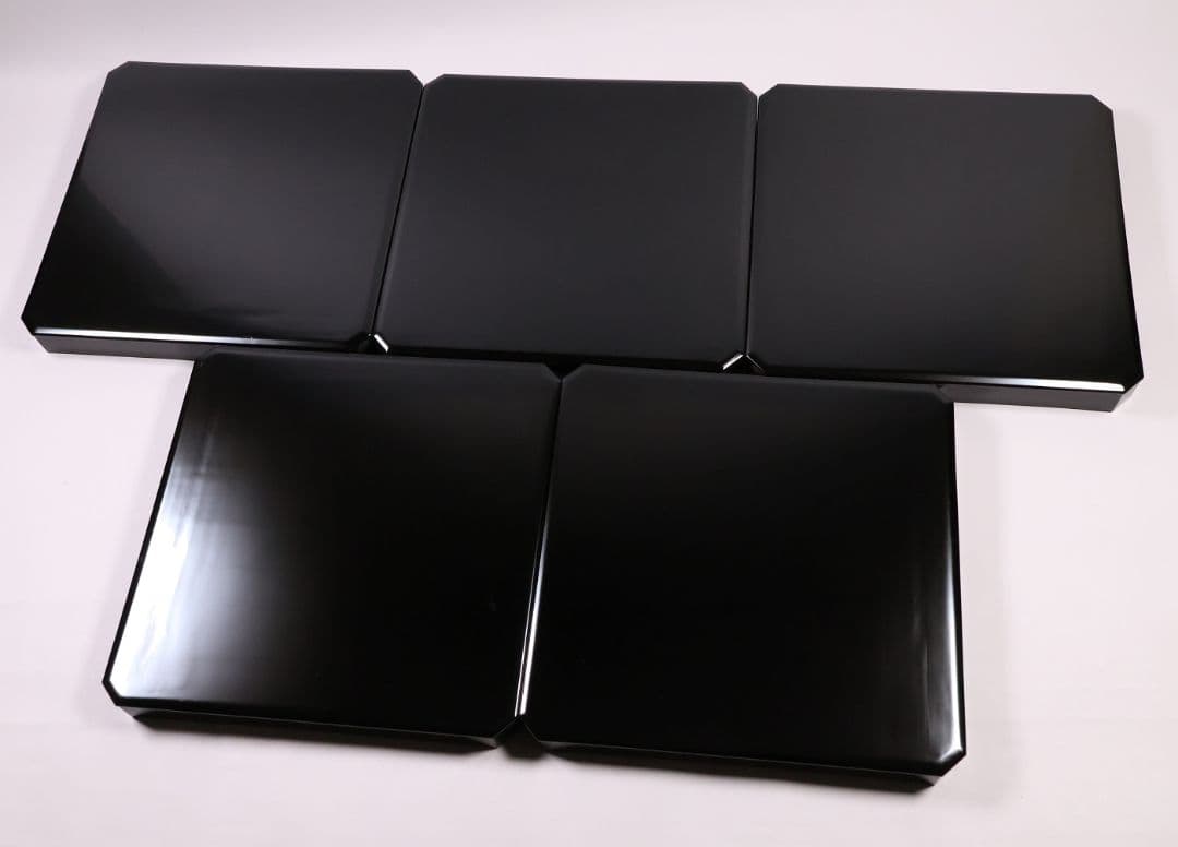 【CM371】加賀描金師 仙石可峰作 花唐草 隅切四方膳 五客 木製 折敷