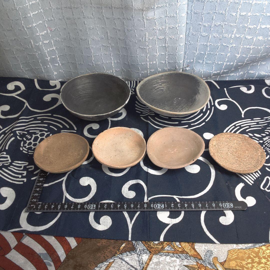 骨董１ 陶器製丸型皿5個セット中古