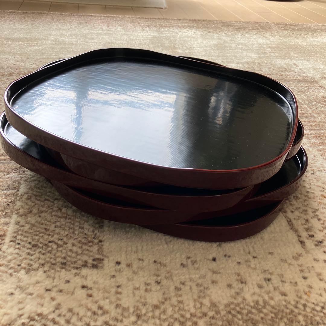 【漆器のアソベ　尺2サイズ　卓上膳×5客】天然木製　クツワ型　布目溜塗