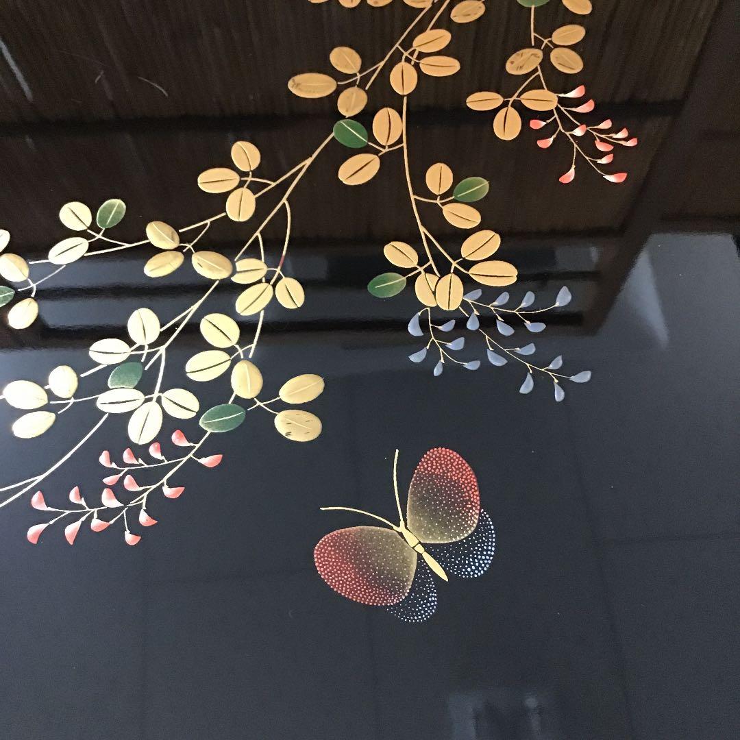 茶道具 美術漆器 お盆 萩と蝶 No422B