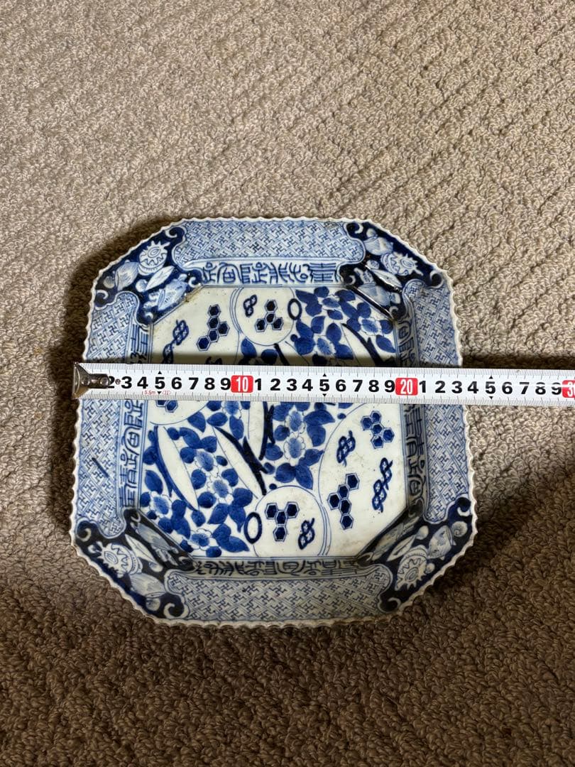 古伊万里 染付八角皿 手描き 大明成化年製 江戸時代中期 古陶磁 骨董品 美術品