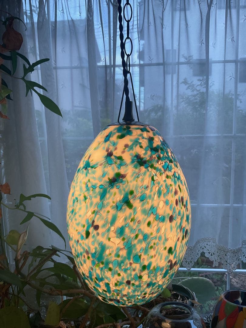 1960年代ヤマギワ・オリジナル「エッグ型ペンダントランプ」スターダストブルー