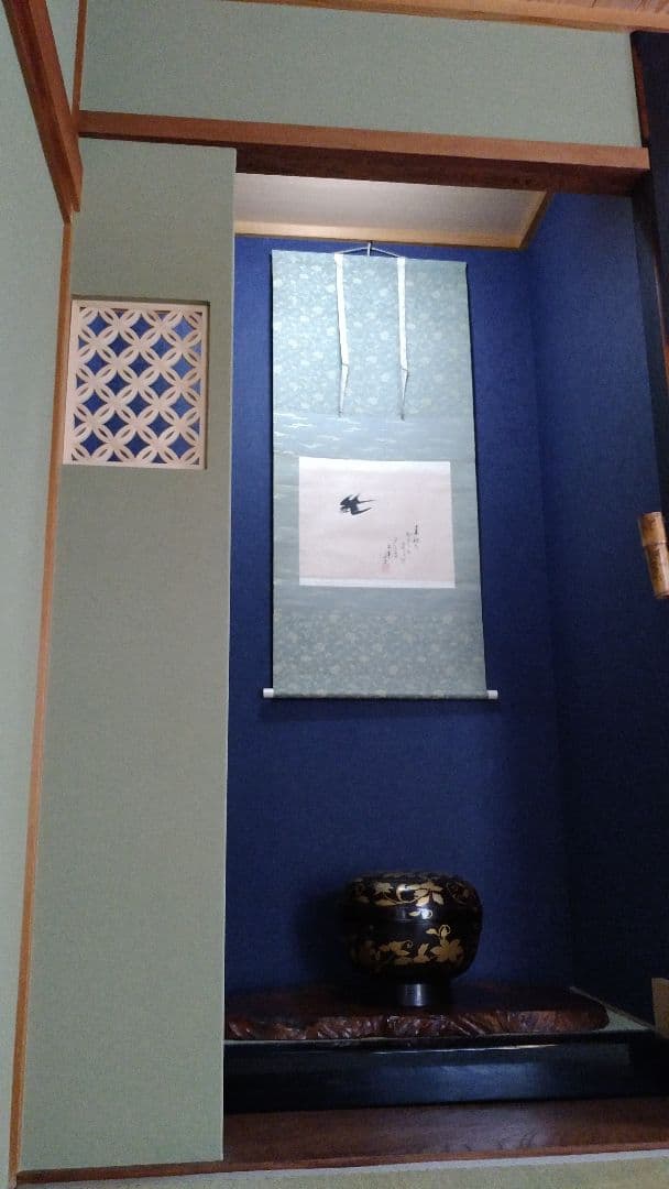 真筆 今尾景年「越燕図」ツバメの掛け軸 二重箱 古伊万里 輪島 茶道 床の間