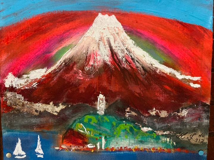 幻想絵画、空飛ぶ画家糸川裕志の富士山曼荼羅の一点、F6号油絵