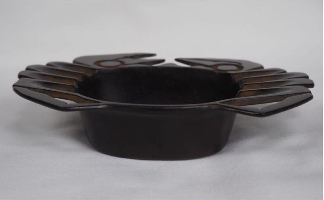 送料無料　作家物　蟹形古銅灰皿　未使用検/銀瓶鉄瓶茶托茶壺古錫玉川堂高岡佐渡銅器