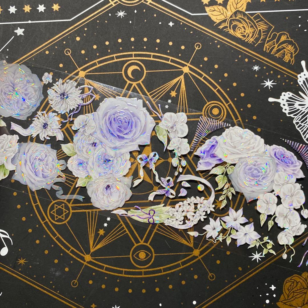 【9306】海外　マステ　中古巻　貝殻光マスキングテープ　お花装飾系　紫