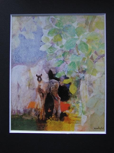 上橋薫、「朴の木若葉」、希少な額装用画集より、新品高級額装付