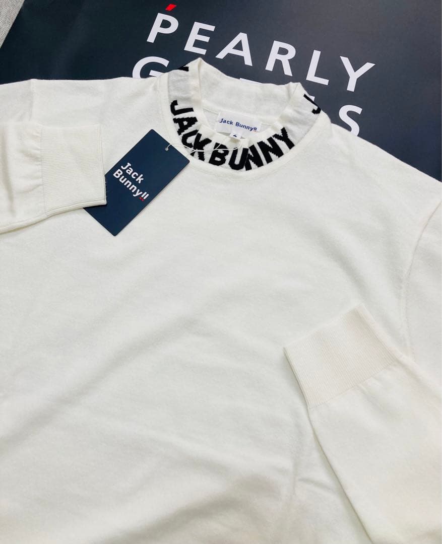 新品 パーリーゲイツ ジャックバニー ロゴハイネックニット(6)サイズLL/白