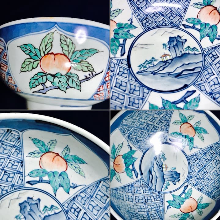 有田焼　5代　佐藤走波　染錦桃文　盛り鉢　20㎝