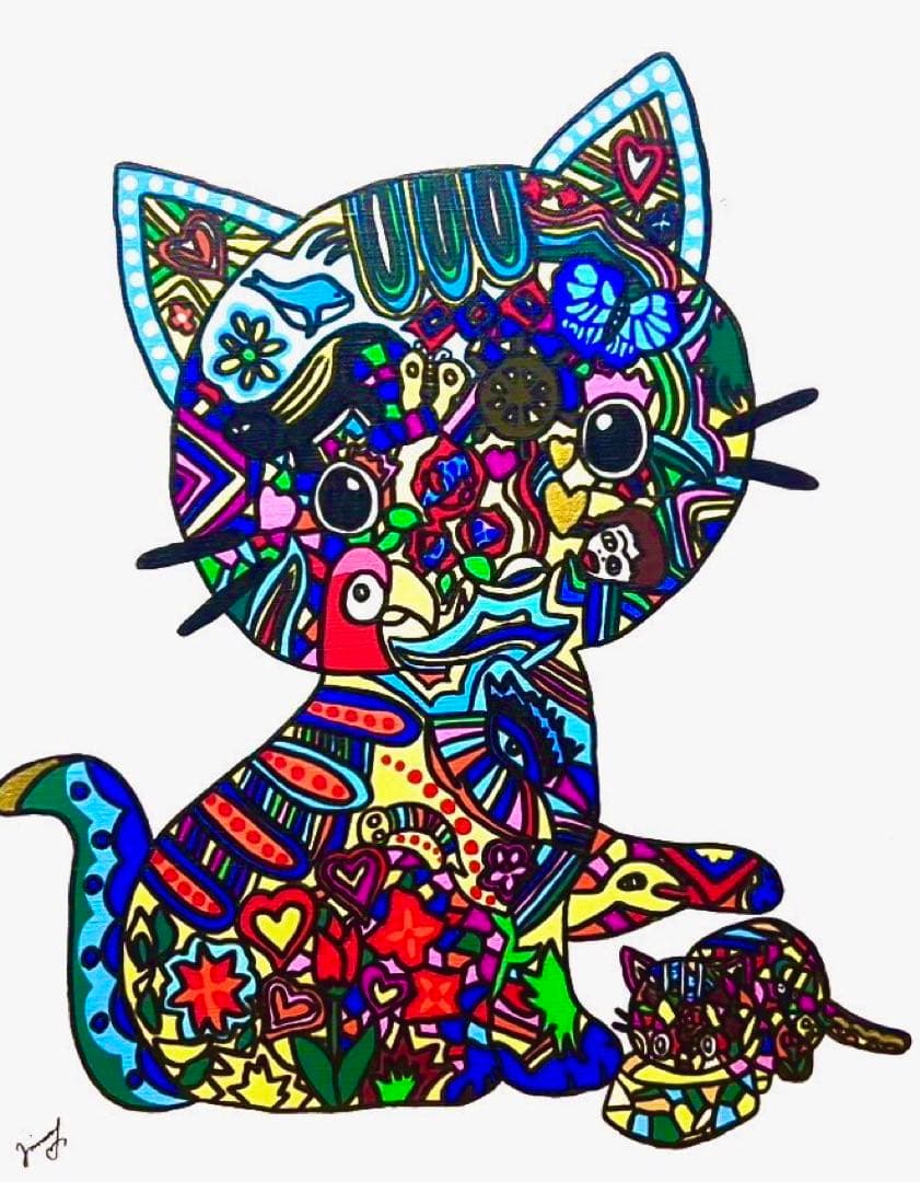 SALE【F6号】ジミー大西（ネコ）手描き/表裏サイン有り/油彩/アクリル/額縁
