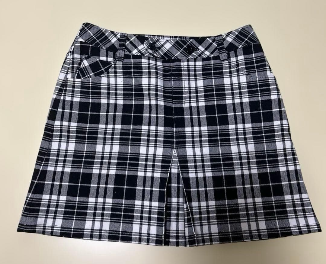 美品クレージュミニスカートゴルフスポーツ42 XL相当ブラックホワイトチェック