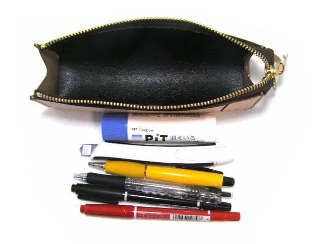 栃木レザー 本革 ペンケース 大容量 定規入る 生成り ヌメ革 名入れ刻印