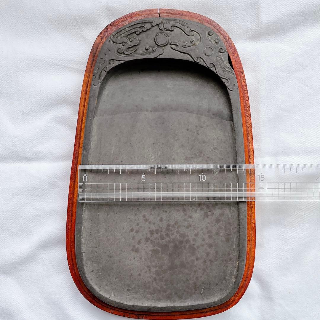 中国　硯＋筆2本　セット販売　石製書道硯　硯箱　すずり　木箱入　書道　習字道具