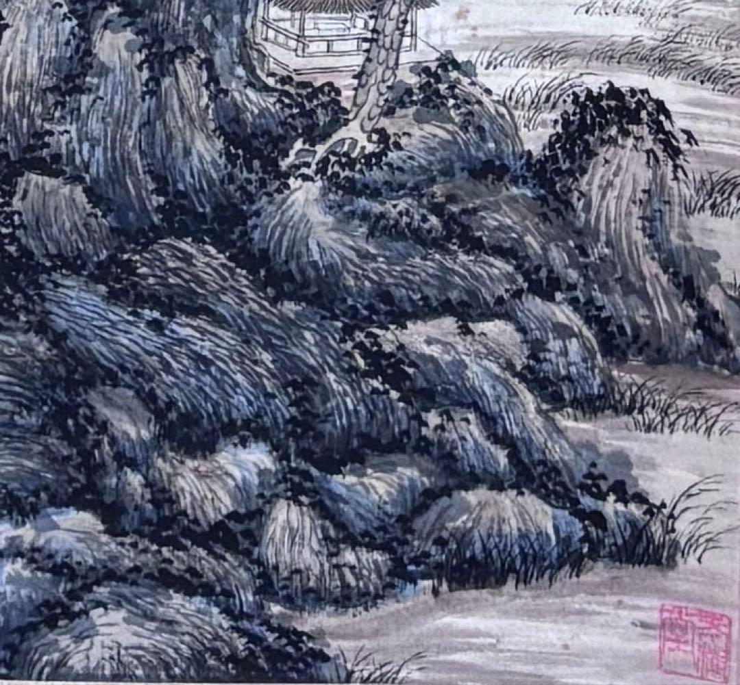 水墨画　掛軸　山林秋色図 謝光力画　中国　絵画　山水　張大千大風堂　カラー